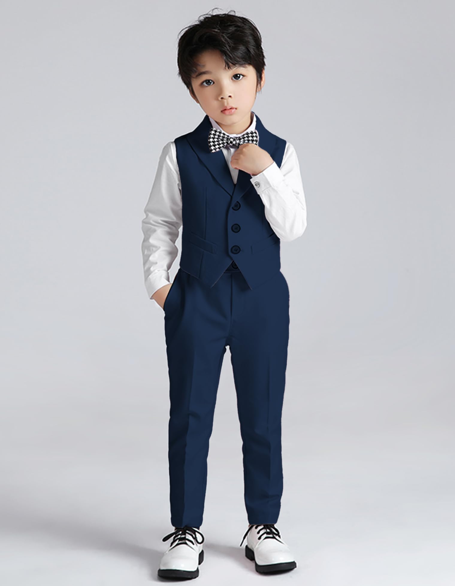 LOLANTA Costume Formel 5 pièces pour Garçons, Costume de Mariage et d'anniversaire, Tenue de Page Garçon, Gilet, Pantalon, Chemise, Nœud Papillon