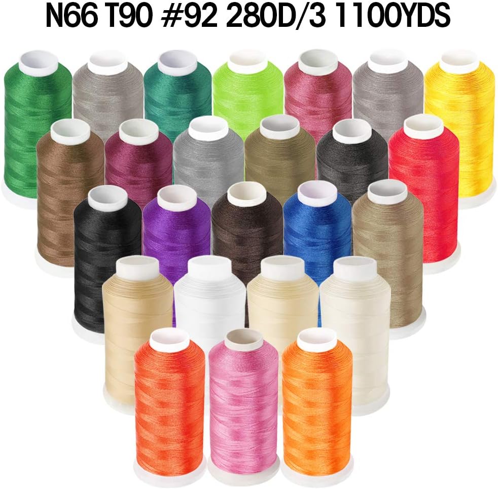 Bonded Nylon N66 Sewing Thread 1100 Yards Size #92 T90 280D/3 for Leather Denim Hand Machine Craft Shoe Bag Repairing Extra Strong Heavy Duty High Temperature Resistant Waterproof