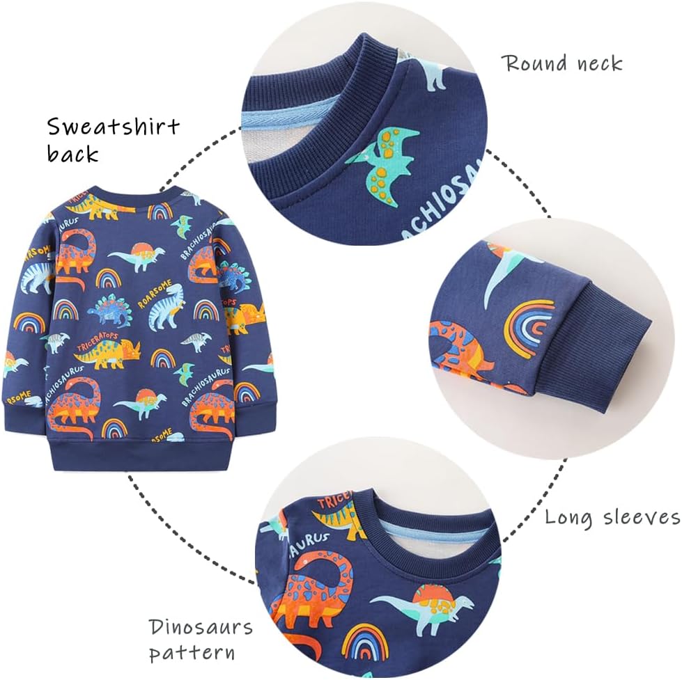 GFQLONG Toddler Boy Sweatshirts,Boys Pullover Crewneck Long Sleeve Shirts,Cotton Dinosaur Cartoon Sweaters Tops - Image 6