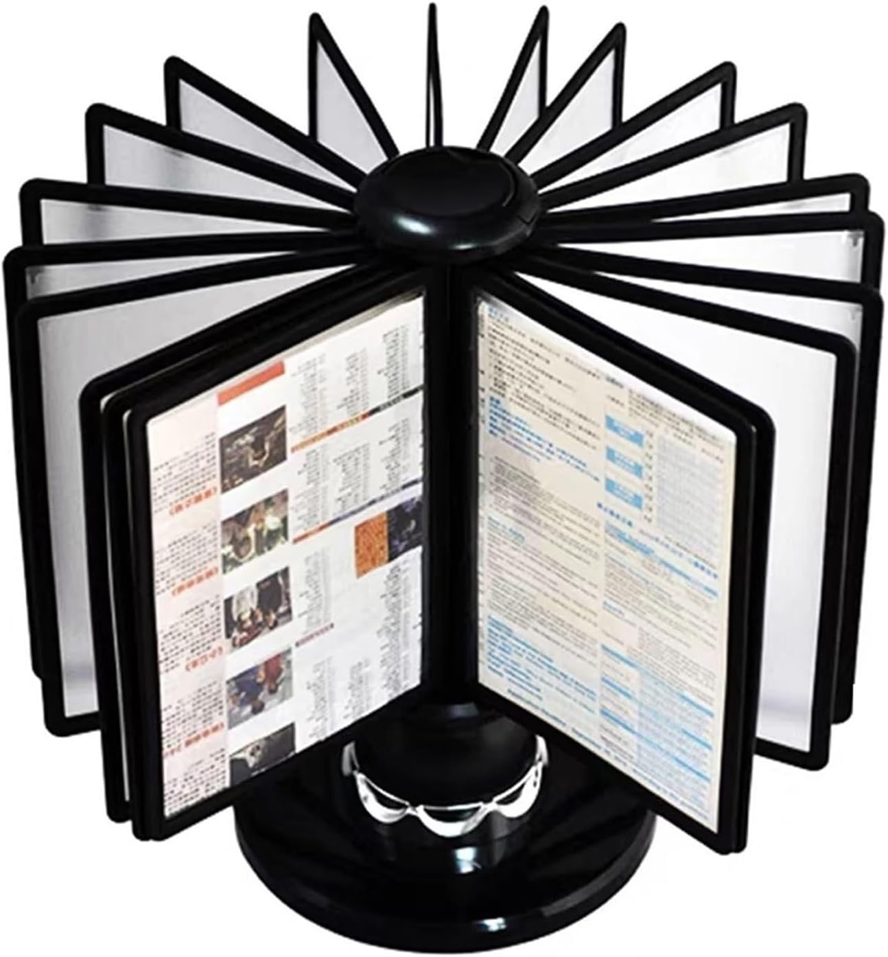 Rotatable Desk Reference Organizer Deluxe Desktop Flip Display Folder 20 Double-Sided Panels 40 Sheet Capacity Multifunctional Desktop Reference System for Office Hotel(Black)