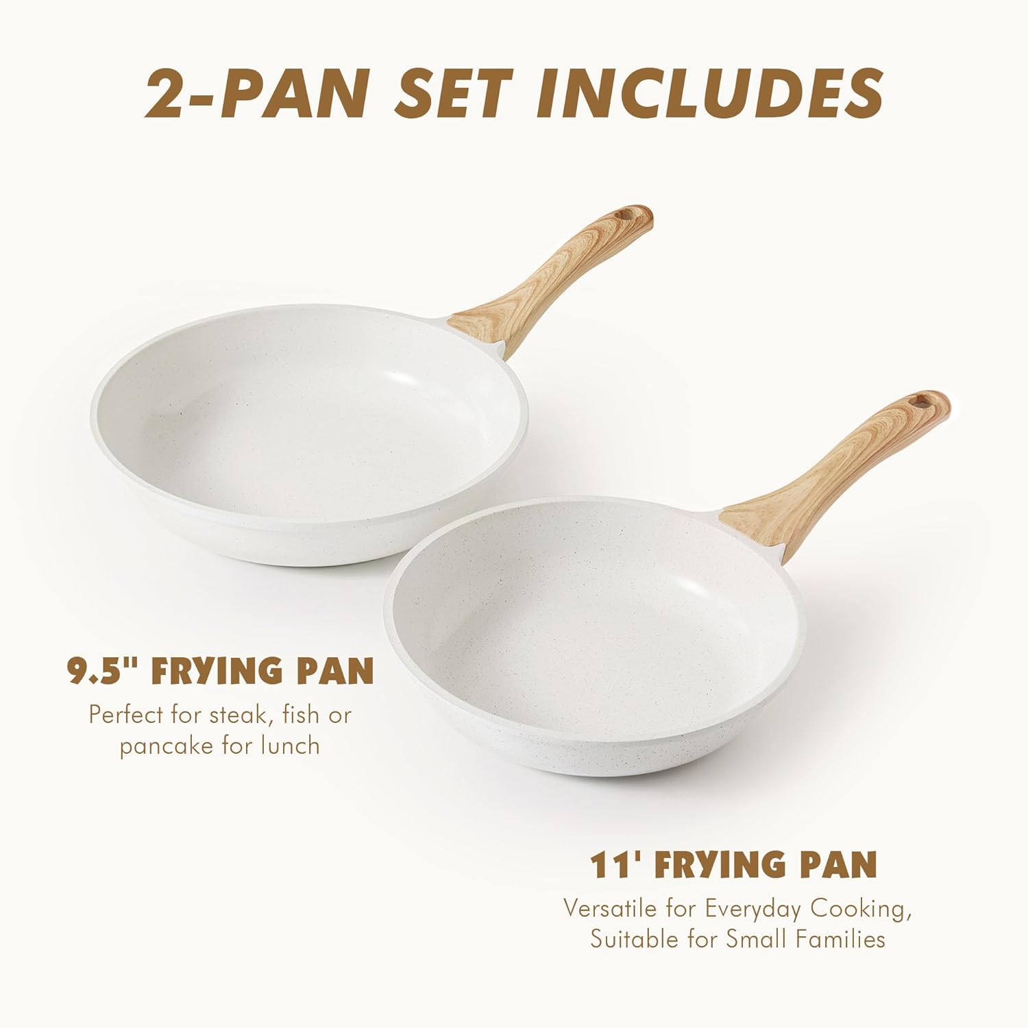 SENSARTE Nonstick Frying Pan Skillets, White Ceramic Coating Omelette Pans, Healthy Cookware Chef's Pan, PTFE & PFAS Free (9.5+11 Inch)
