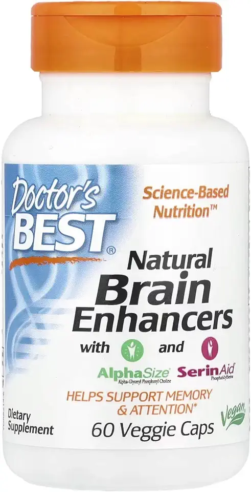 Doctor's Best Suplemento natural para realçar o cérebro, não OGM, vegano, 60 cápsulas vegetais (pacote com 1)