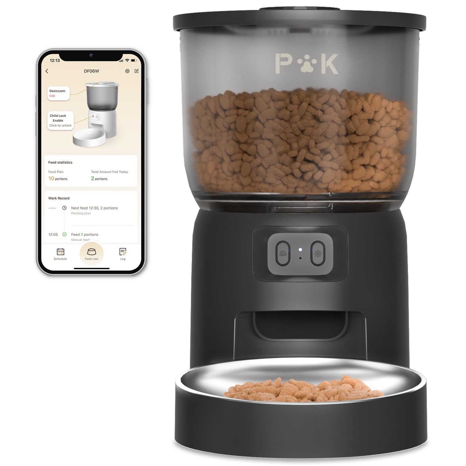 PUPPY KITTY Distributore Automatico Cibo Gatti, 2.4G WiFi 3L Dispenser Cibo Gatti con Ciotola in Acciaio Inox, 1-6 Pasti al Giorno