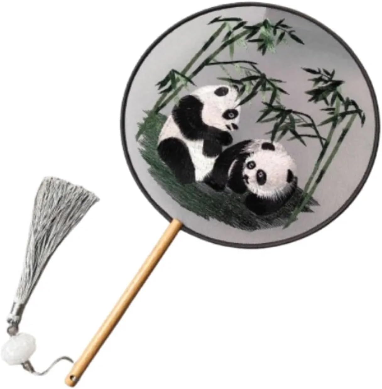 Creative Embroidered Silk Fan Embroidery Round Handle Flower Pattern Hanfu Tuan(Style 4)
