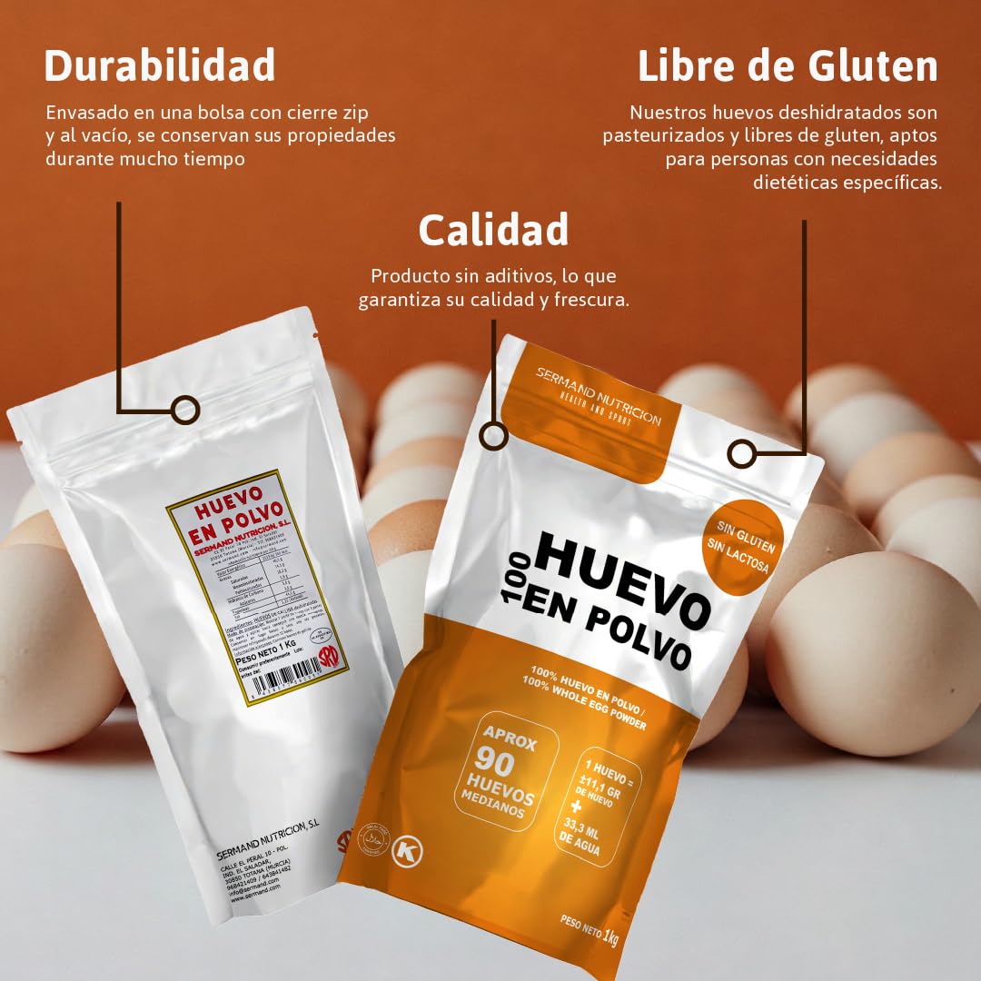 Eipulver (1 kg) | Pasteurisiertes Ei ohne Gluten | Getrocknetes Vollei | Ohne Zusatzstoffe | Laktosefreies Produkt im Zip-Beutel