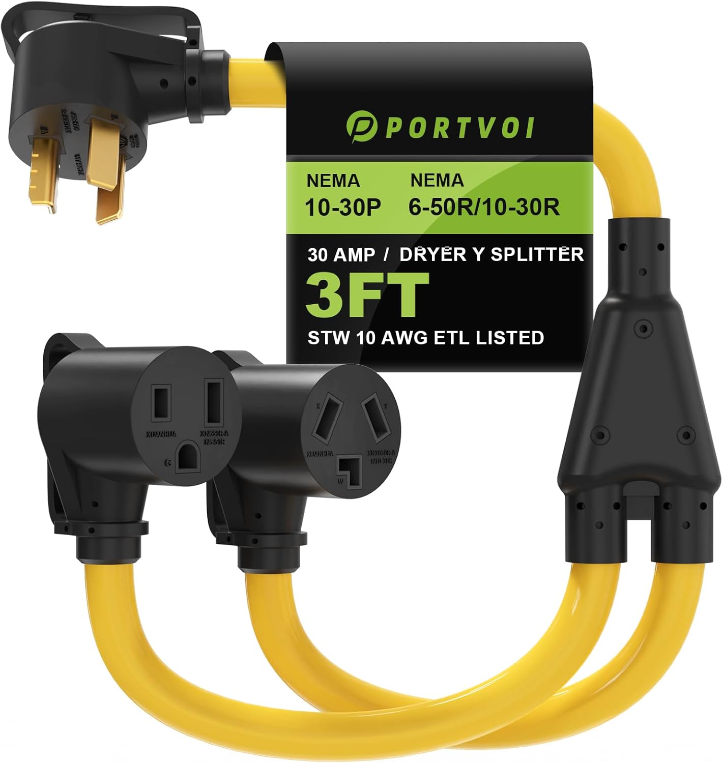 30 Amp Dryer Y Splitter Adapter to Welder, NEMA 10-30P to 6-50R/10-30R, 3 Prong 30Amp to 3 Prong 50Amp Extension Cord for Welder/EV Charging at Dryer Outlet, Heavy Duty STW 10 AWG, ETL Certified, 3FT