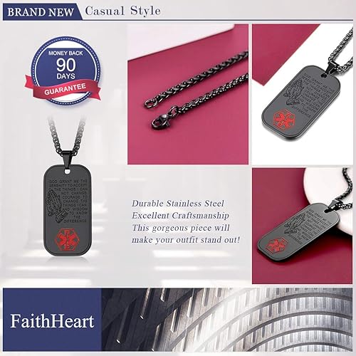 Miniatura 7 de FaithHeart Collar de identificación de alerta médica, acero inoxidablechapado en oro de 18 quilates con colgante de identificación de emergencia