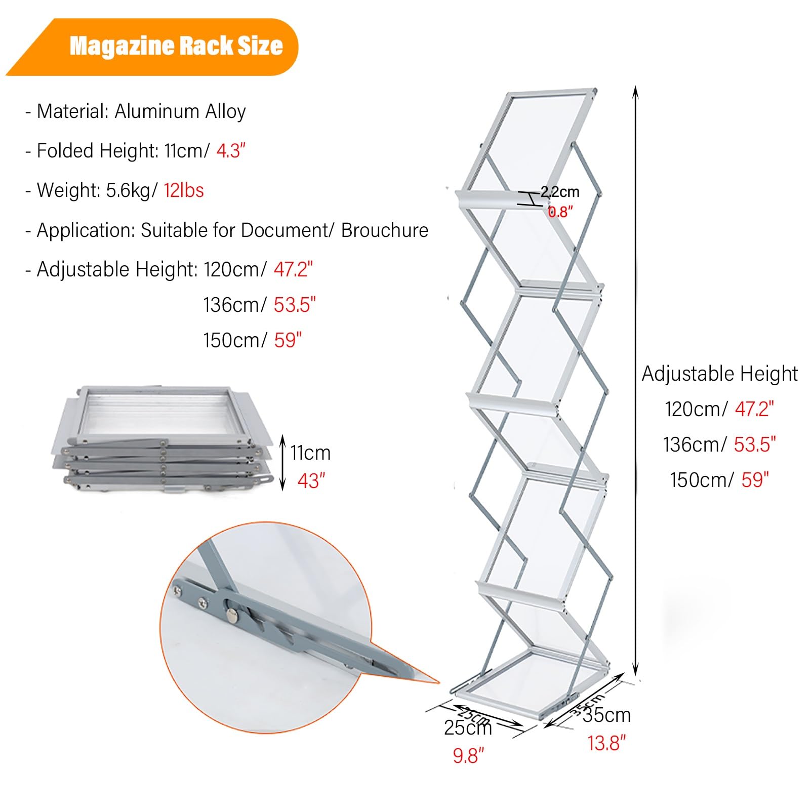 Expositor portátil de folletos de 3 Niveles: Soporte metálico con Paneles Transparentes, Soporte de Suelo para revistas, folletos, Uso en Oficina y comercios. Organizador con un diseño elega