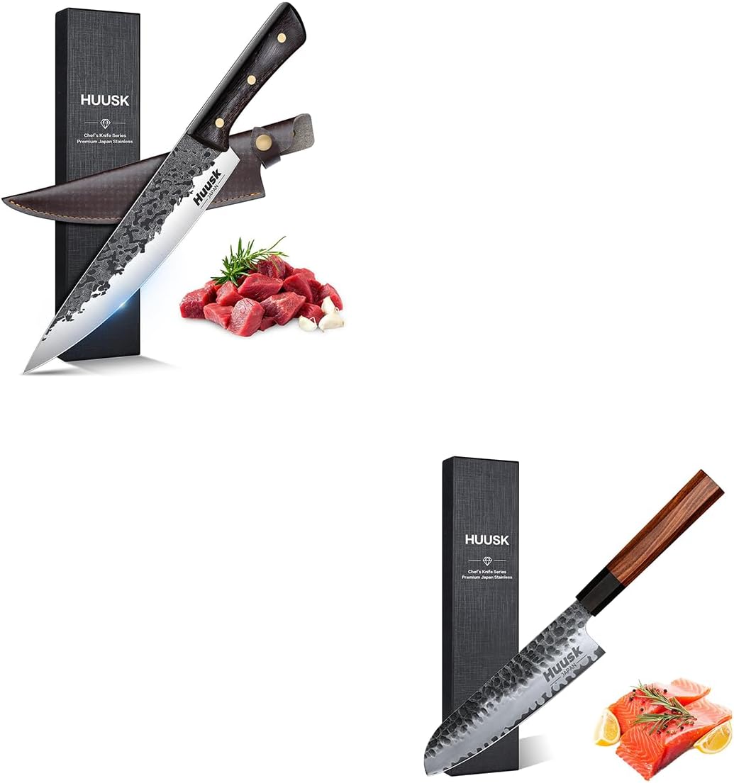 Huusk Professional Japanese Santoku Knife 7 Inch Bundle With High Carbon Steel Cooking Knife for Meat Sushi Vegetables