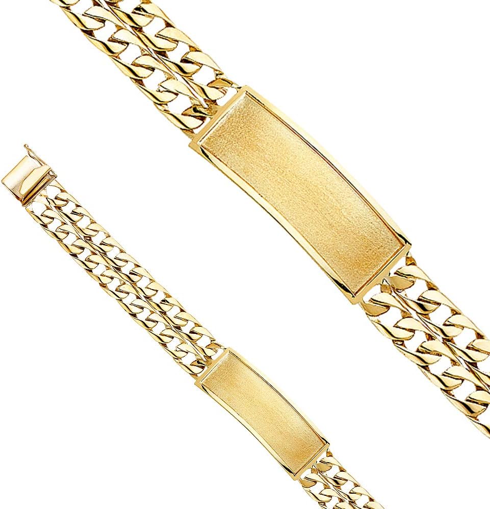 14k Yellow gold 15mm 2L Cuban Link ID Bracelet 8.5 Inch gold Bracelet For men's