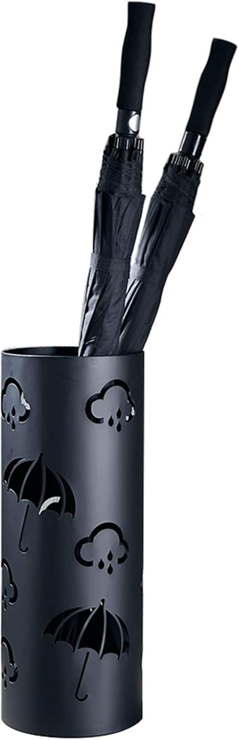 Metal Umbrella Stand with Hollow Round Design, Removable Drip Tray, 4 Hooks - Stylish and Functional Umbrella Holder for Home and Office Storage