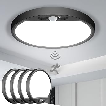 slochi 4 Pack Motion Sensor Light Indoor Wired, 5000K Closet Lights Motion Sensored, 15W 1500LM 7 Inch LED Ceiling Light Fixture for Pantry Hallway Stairwell Porch, Black