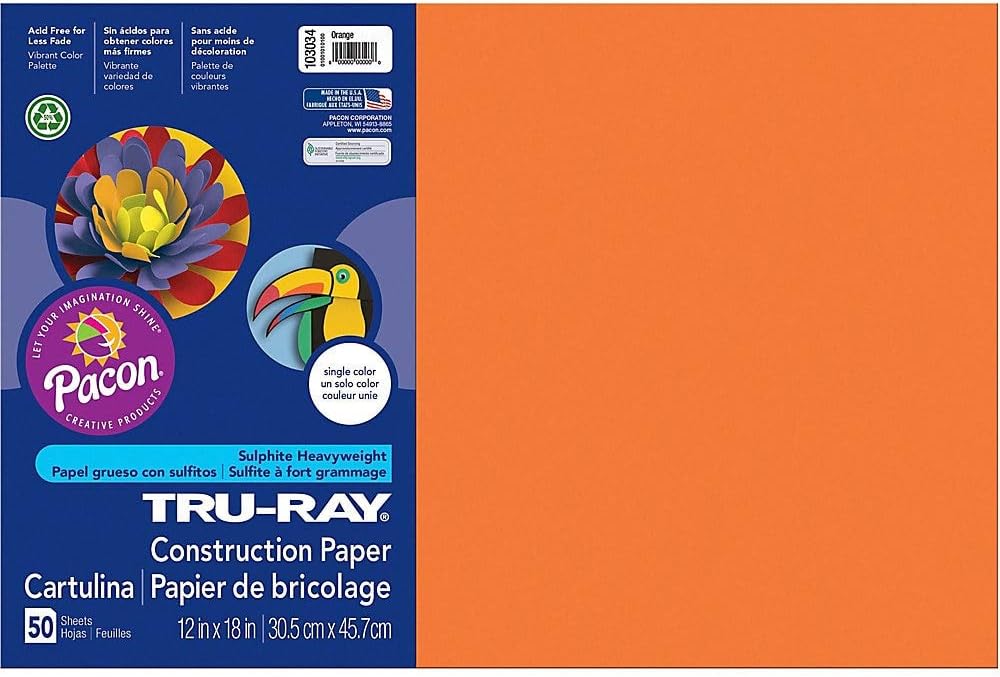 Pacon Construction Paper 76 lbs. 12 x 18 Purple 50 Sheets & Tru-Ray® Construction Paper 12 x 18 Orange 50 Sheets