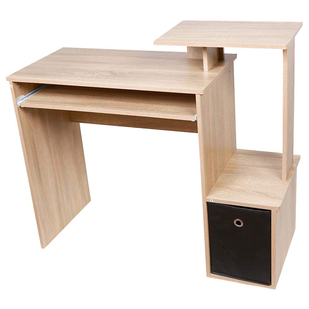 BAKAJI Scrivania con Cassetto in Tessuto Ripiano Superiore libreria e Portatastiera Estraibile Tavolo da Lavoro Porta PC Computer in Legno MDF Arredamento Casa Ufficio Cameretta (Quercia)
