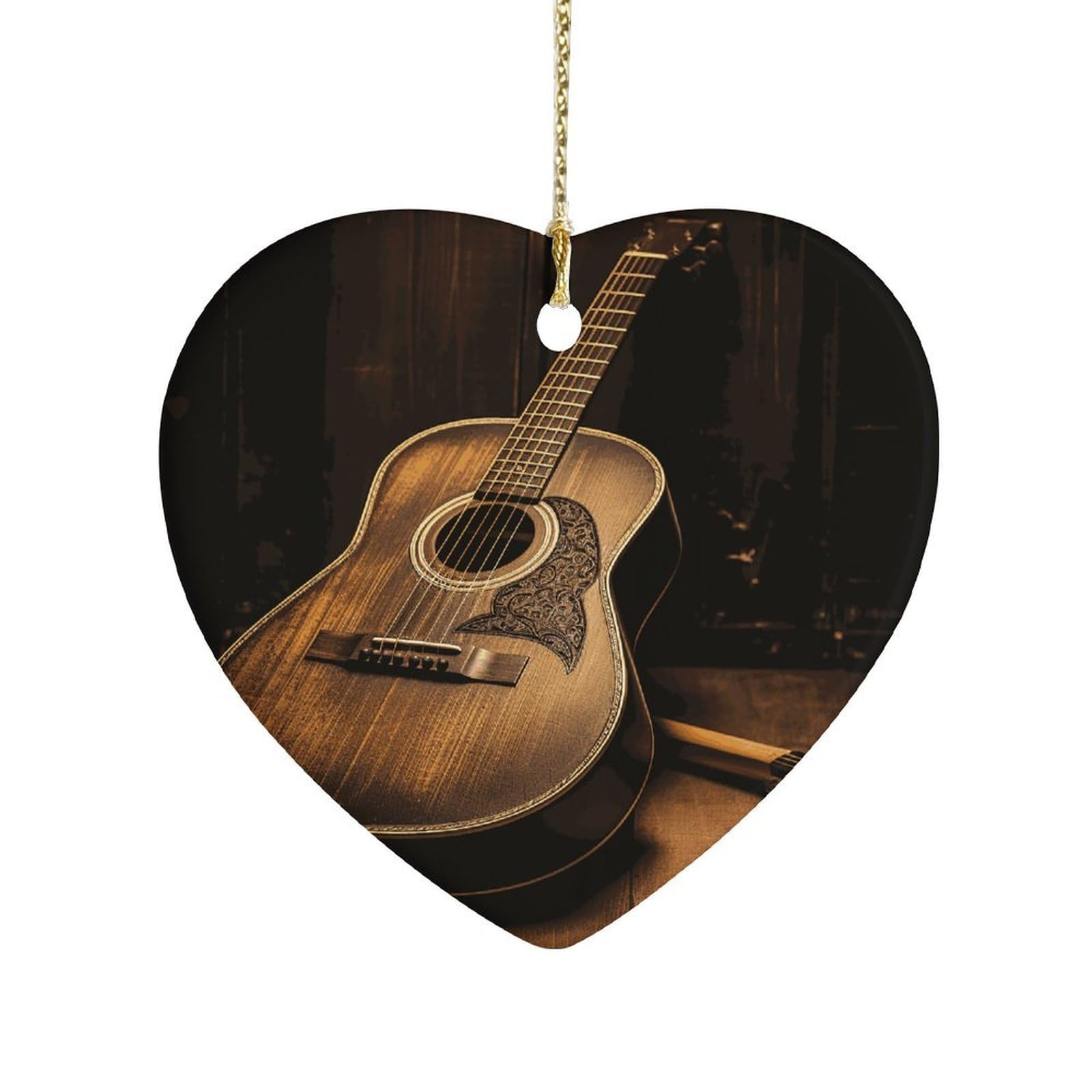 Fekiloot Style Old West Guitar Ceramic Ornament Home Decor Keepsake