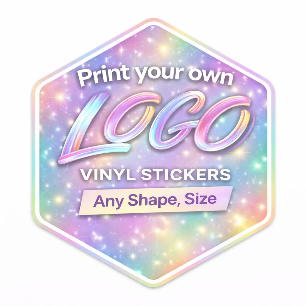 Personalised Waterproof Colour Vinyl Stickers Decals- Contour Cut Custom Product Labels Sheet, Circle Large Logo Stickers for Business and Personal Bottle Label (Hexagonal)