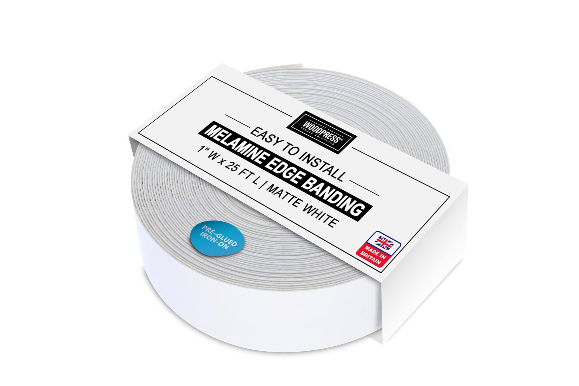 1" (25 mm) de melamina blanca mate con adhesivo termofusible para bordes - Cinta adhesiva de 7,6 m para bordes - Tira de chapa preencolada para bricolaje fácil - Banda de borde para