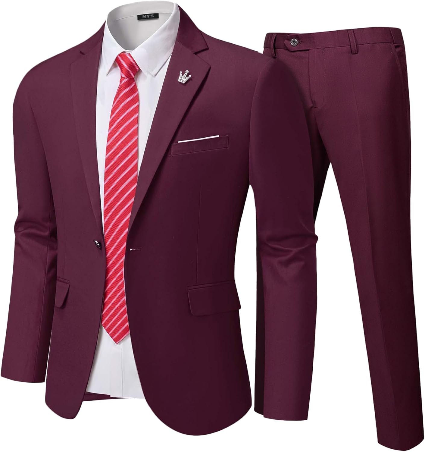 MY'S Men's 2 Piece Slim Fit Suit, One Button Jacket Pants Set with Tie