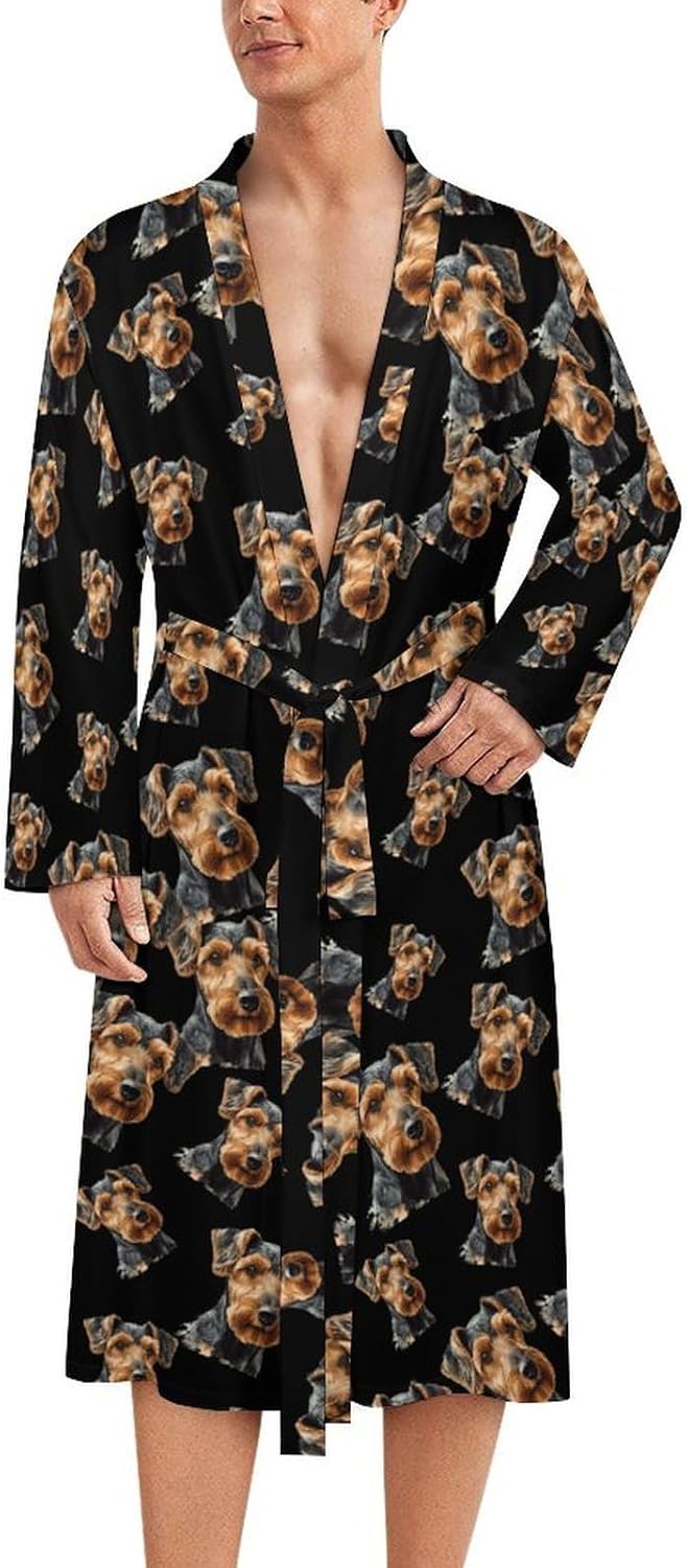 Airedale Terrier Dog Mens Robe Long Bathrobe for Women Bath Robes Lightweight Soft Printed Sleepwear