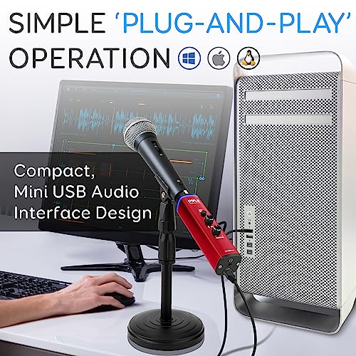 Pyle Microphone Xlr To Usb Signal Converter Adapter Universal Windows Mac Plug And Play Mic To Pc Adaptor For Digital Recording Interface, Mix Audio Control, 48V Phantom Power, Usb Cable (Red) #TOP5