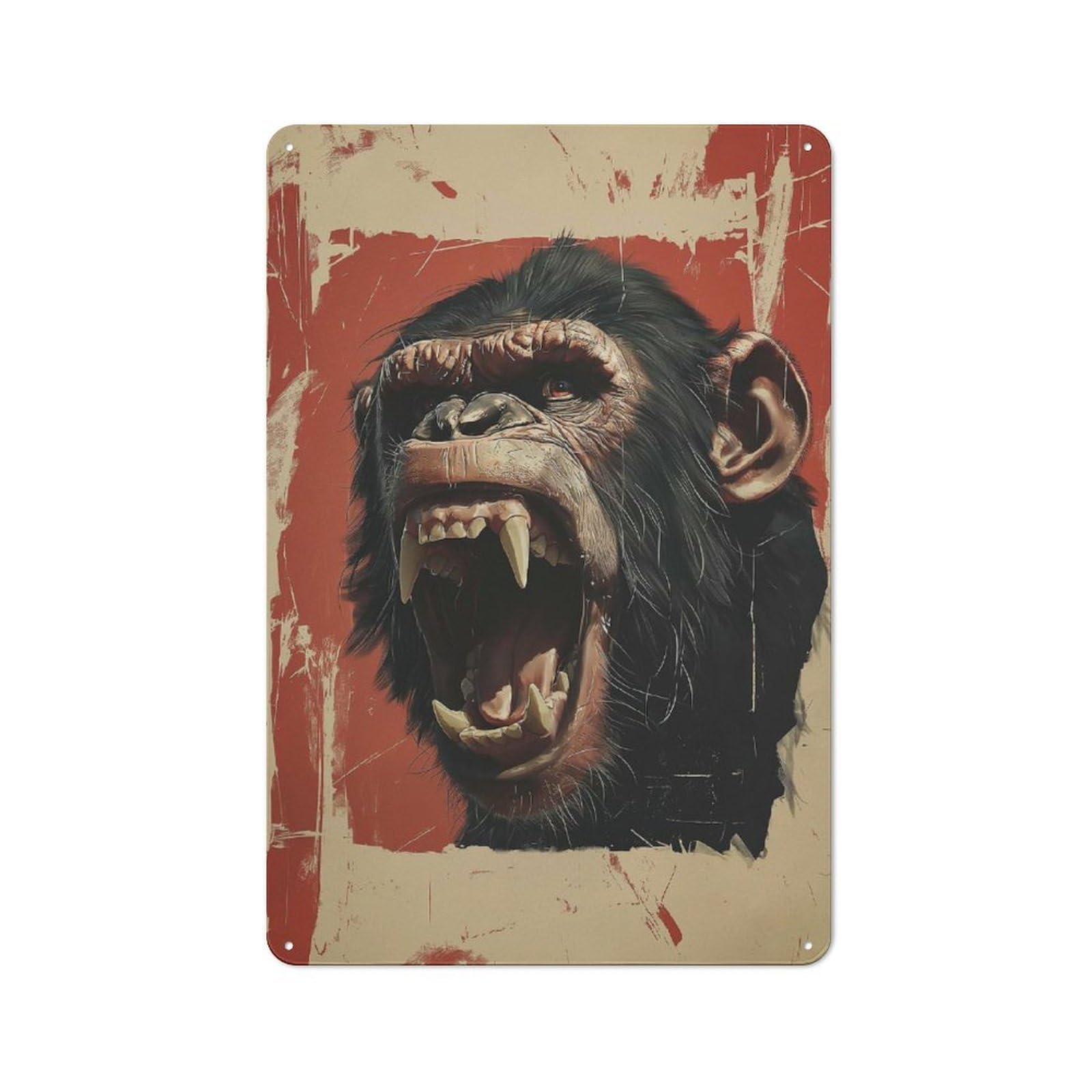 Junmoney Roaring Chimpanzee Portrait Metal Wall Art Sign With Design 30X20cm, Modern Retro Urban Room Decor For Workspace, Cafe, Hallway Or Garage