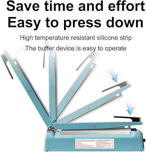 Miniatura 8 de Cuerpo de metal, sellador térmico por impulso, sellador manual de bolsas, máquina de sellado térmico de 8 pulgadas, máquina selladora de impulsos