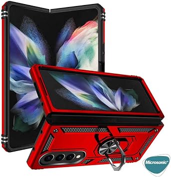 Microsonic Samsung Galaxy Z Fold 4 için Kılıf Military Ring Holder Siyah [Galaxy Z Fold 4 ile Uyumlu Kılıf - Siyah]