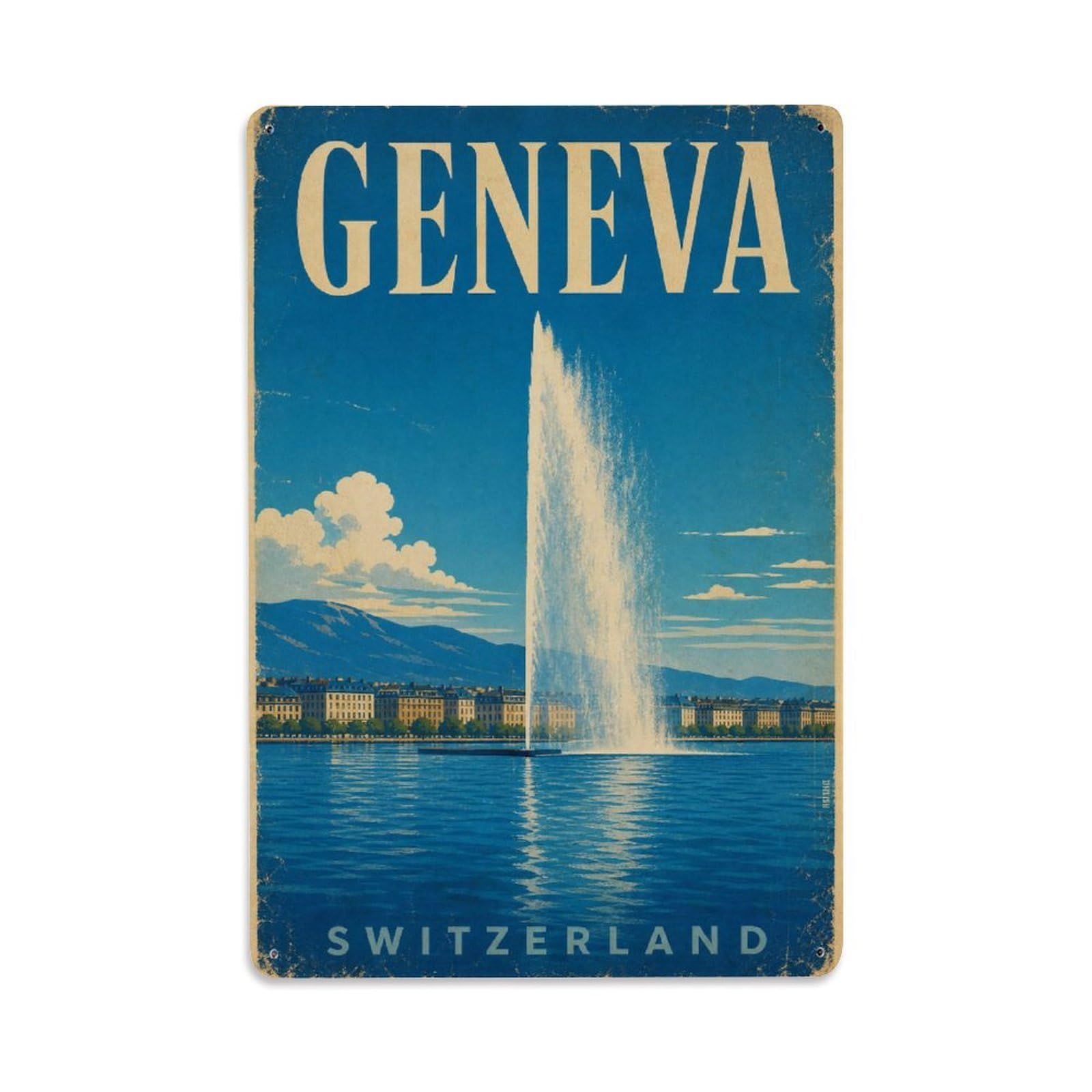 Retro Travel Switzerland Geneva Metal Tin Sign