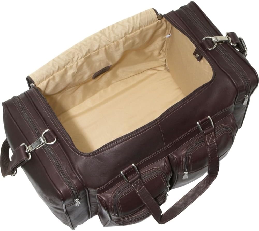 Piel Leather 20In Duffel Bag with Pockets, Chocolate, One Size