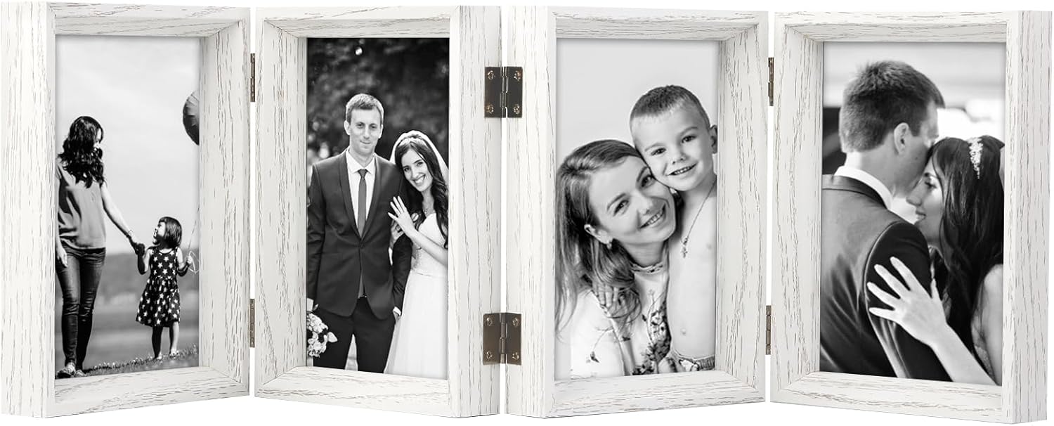 5x7 White Picture Frames Beveled Wood with Real Glass 4 Vertical Opening Family Lover Gift