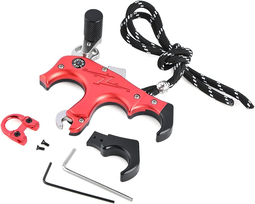 SHARROW Archery Compound Bow Thumb Release Trigger 3&4 Finger Grip Adjustable Archery Release Aids with Metal D Loop