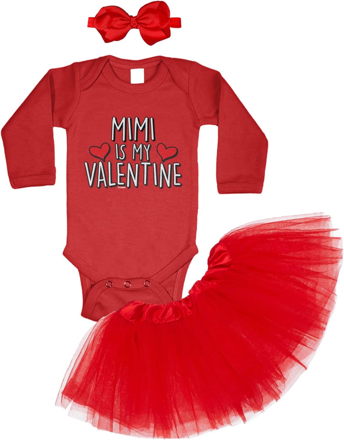 Tcombo Mimi Is My Valentine - Valentine's Day Baby Bodysuit + Tutu Skirt + Bow Headband Set
