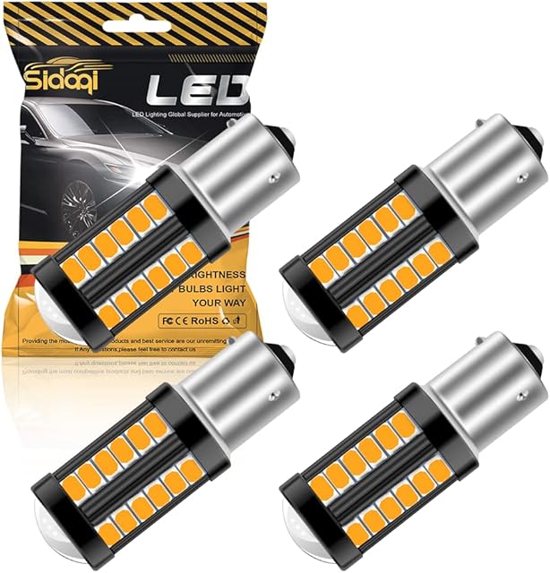 Sidaqi 4 Pack BAU15S PY21W 1156 LED Bulbs Amber Replace for Front and Rear Turn Signal Lights 5630 33SMD 900LM/Bulb 3.6W Interior RV Camper Bulbs