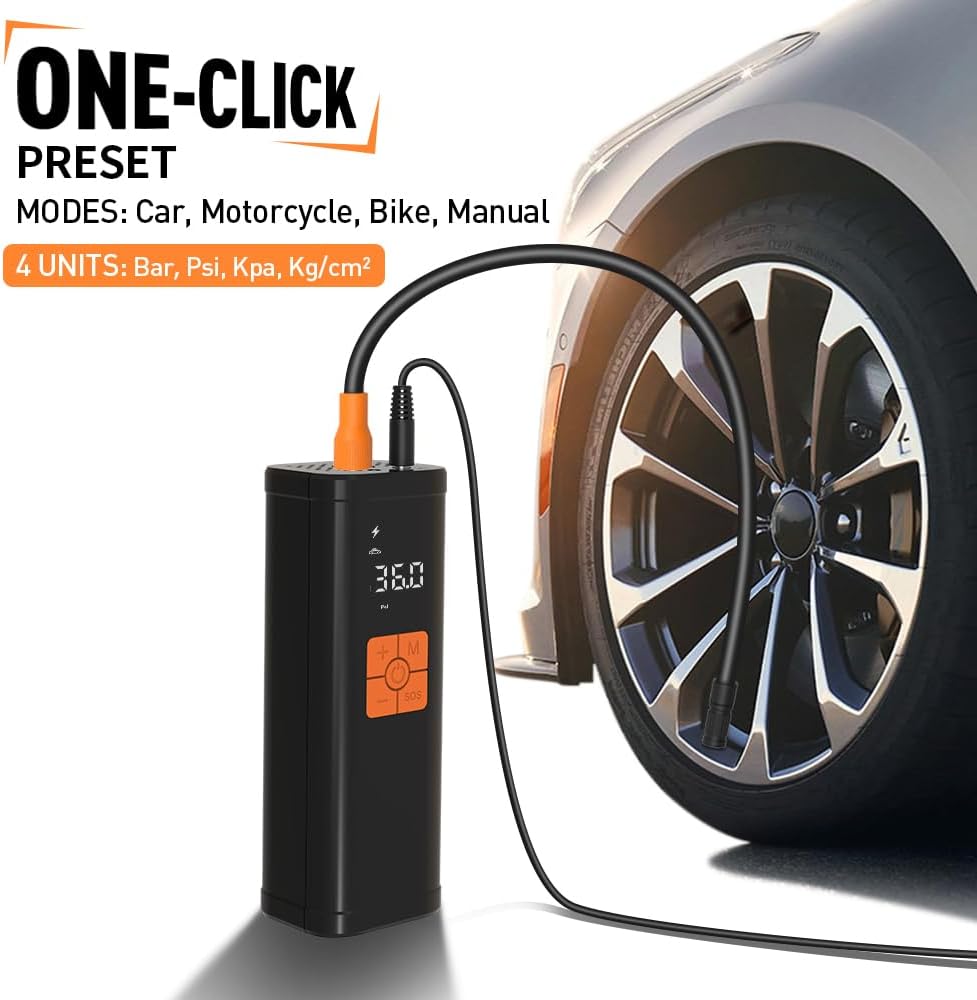 Tire Inflator Portable Air Compressor -150PSI Fast Inflation with Digital Tire Pressure Gauge, Accurate Dual LCD Display & LED Light, for Car/Motorcycle/E-Bike/Ball-One Click Smart Air Pump