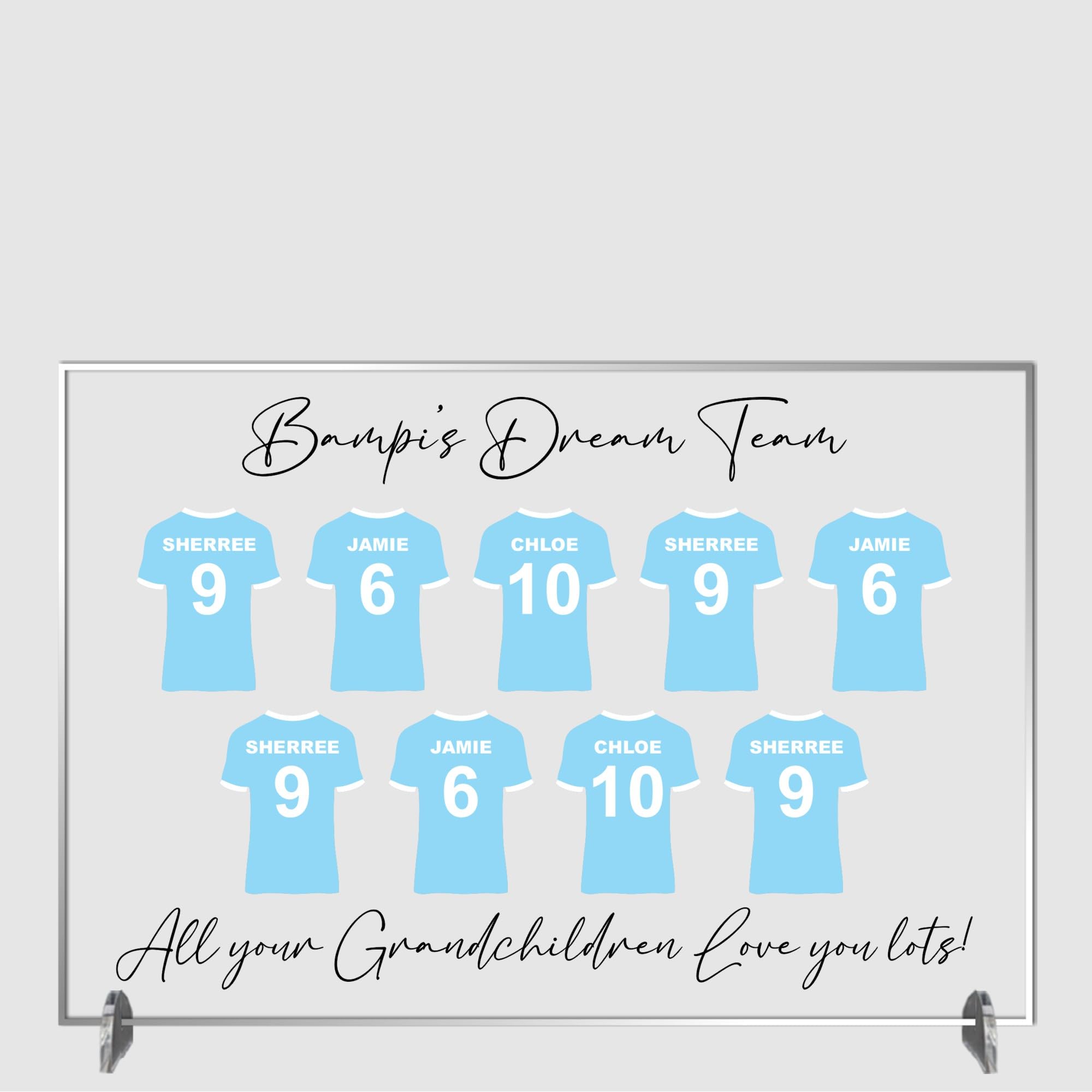 Personalised Football Plaque for Dads - Family Dream Team Football is the Game Design for Father’s Day or Birthdays Daddy's No.1 Team (Acrylic - A4-30cm x 21cm, 9 Shirts)