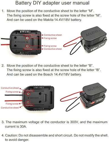 Miniatura 8 de Adaptador de ruedas eléctricas para BoschMakita 18V 14.4V Adaptador de conector de alimentación de batería Soporte de muelle con 12 cables awg DIY
