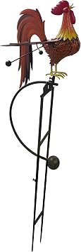 Red Carpet Studios Garden Stake Metal Rocker Gardening Yard Art, 58.5 Inches Tall, Rooster Crowing