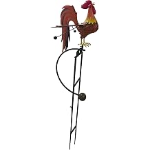 Red Carpet Studios Garden Stake Metal Rocker Gardening Yard Art، طوله 58.5 بوصة، صياح الديك
