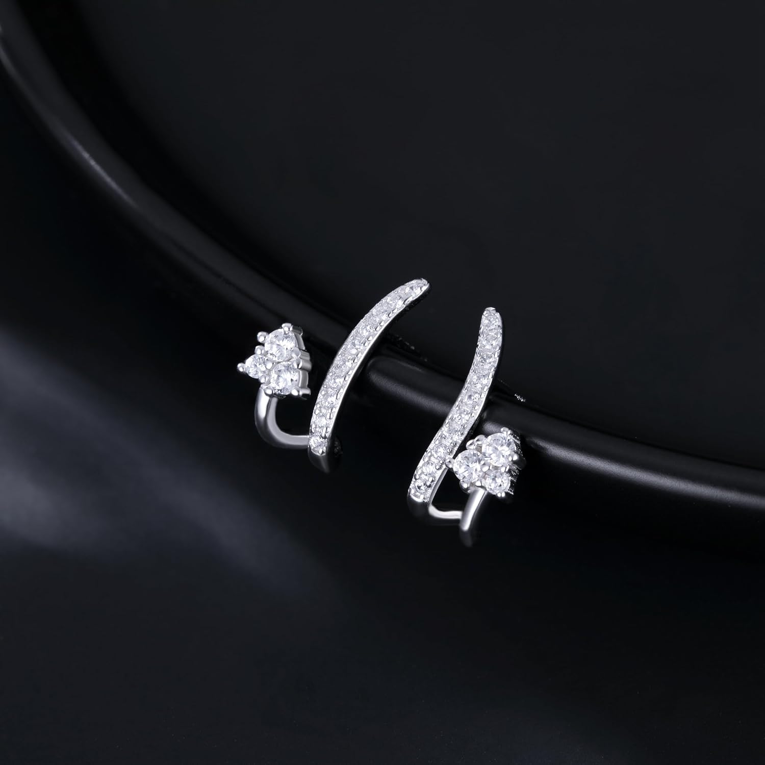 Reffeer Solid 925 Sterling Silver CZ Crawler Earrings Cuff for Women Teens CZ Wrap Stud Earrings Hypoallergenic - Image 5