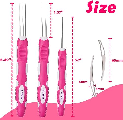 Miniatura 3 de Yarniss Ganchos de ganchillo para rastas con mango ergonómico, herramienta de bloqueo de cabello trenzado, 3 agujas de ganchillo de rastas de 0.030