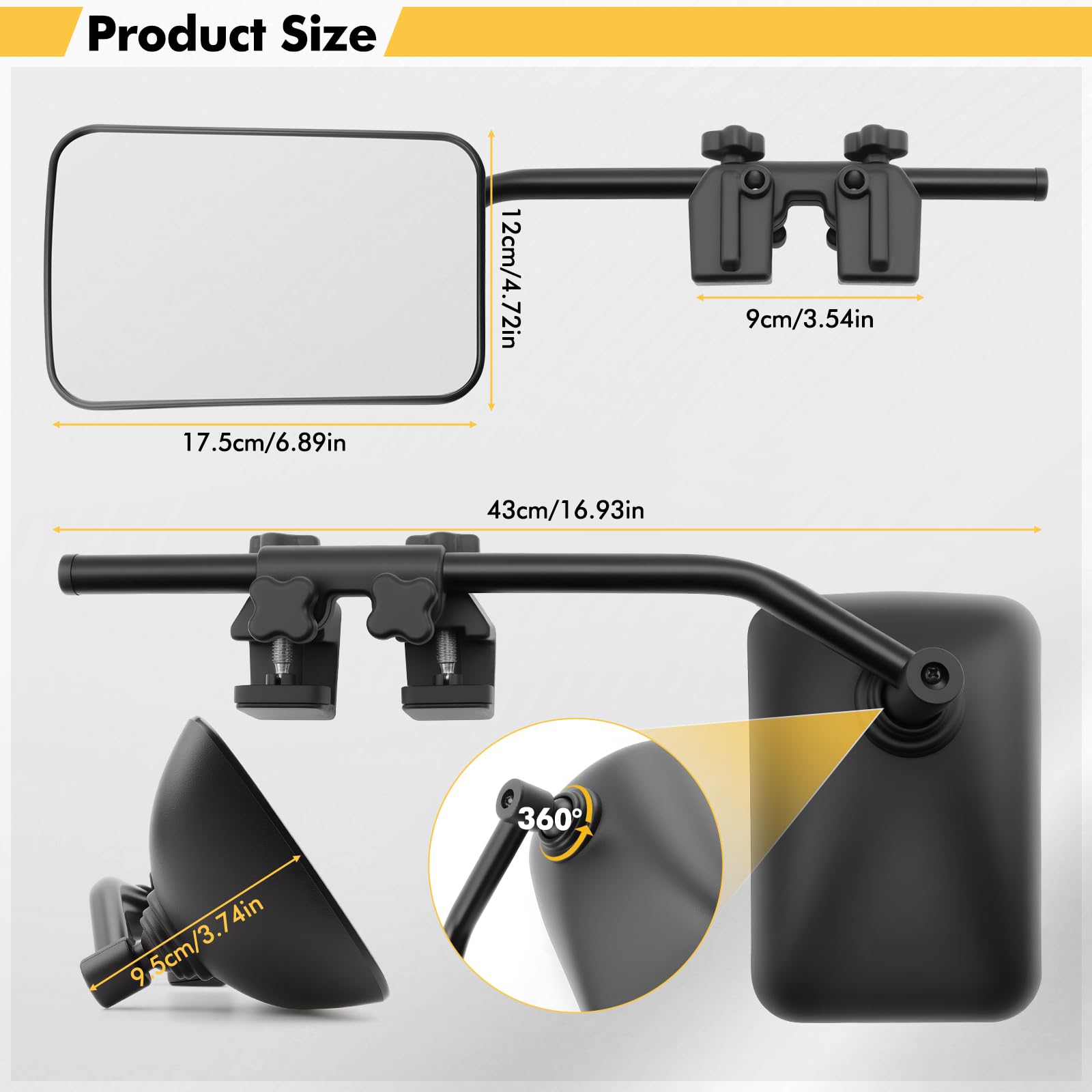 KAOLALI Espejos Caravana, 2 Piezas Coche Retrovisores, Espejos Exteriores Retrovisores de Caravana, Caravana Coche para Remolque Furgoneta Camion Tractor Universal - 2