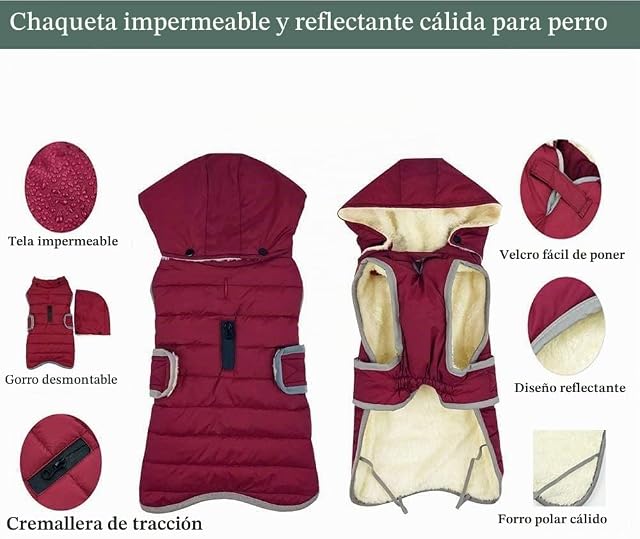 Foto 4 de 7 de Etechydra Impermeable Chaqueta Abrigada para Perros, Reflectante Abrigo para Perro con Sombrero Desmontable