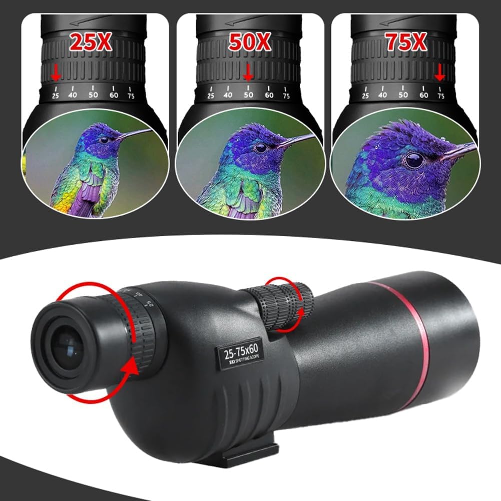 Zoom 25x-75x Spotting Scope HD Monocular Powerful Telescope Waterproof Long Range with Tripod for Bird Watching Camping