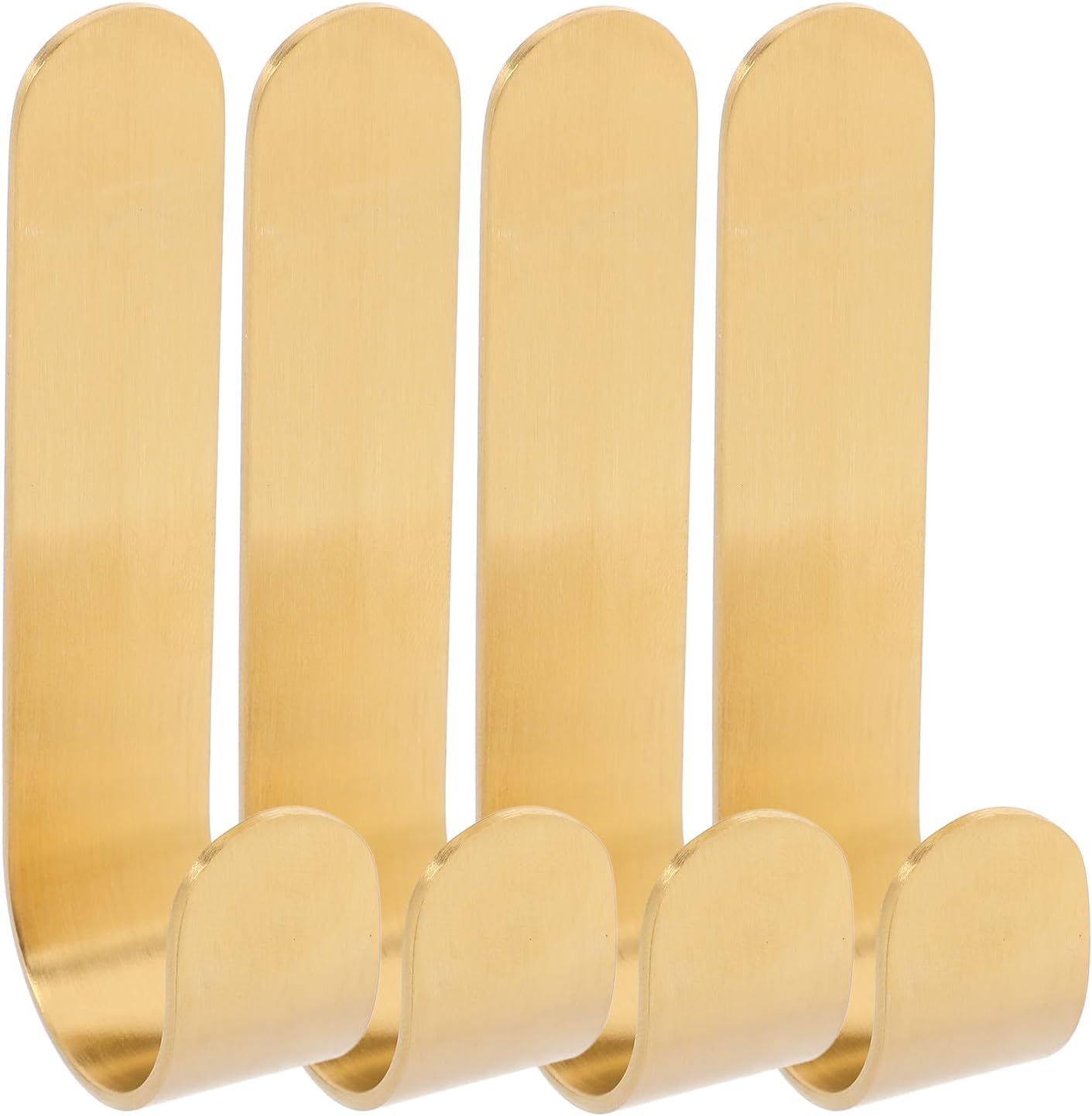 4pcs Gold Brass Robe Hooks Small Wall Mounted Coat Hangers No Adhesive Bathroom Kitchen Entryway Decorative Utility Hooks for Towels Bags Backpacks