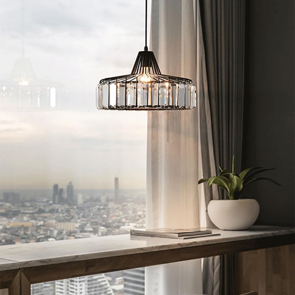 1-Light 13 inch Crystal Chandelier Lighting Flush Mount Ceiling Light Pendant Lights Hanging Lights Fixtures E26 Black Modern Hanging Lamp for Bedroom Kitchen Island Dining Room Living Room