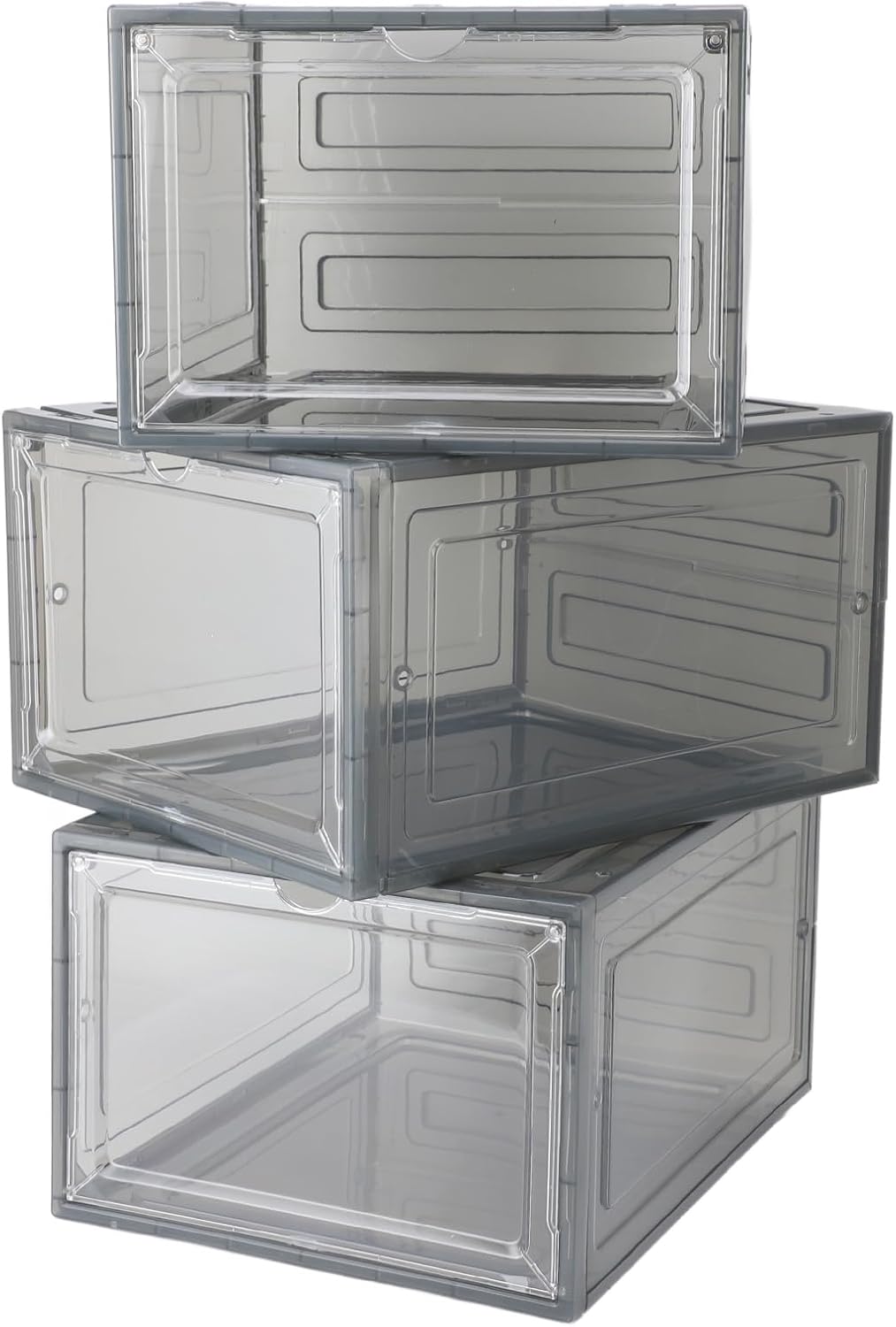 3 Tier Side Opening Shoe, Stackable Shoe STO Foldable Transparent Dust Proof Shoe Container with Door, PP PS l for Home Shoe Organization