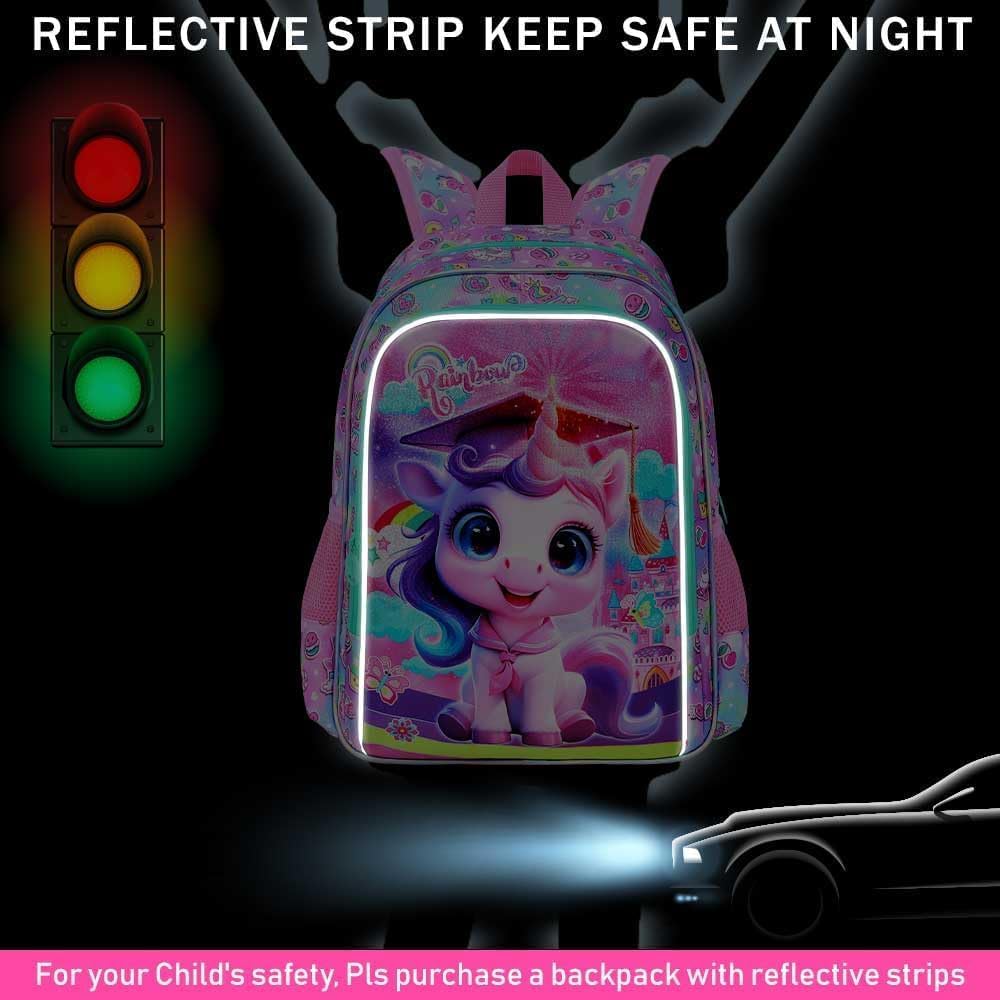 gxtvo 3PCS Unicorn Backpack, 16" Girls Bookbag with Lunch Box, Kids Water Resistant Elementary Preschool Toddler School Bag - Pink Dr. Unicorn - Image 3