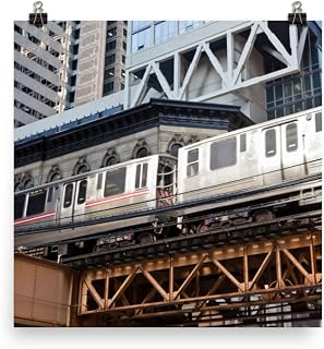 12x12 Inch Chicago L Elevated Train Poster: Unframed Photo Paper Print, Transportation Print, American City Wall Art, Illinois Home Decor, Downtown Photo Gift, Living Room Decoration, Bedroom Artwork