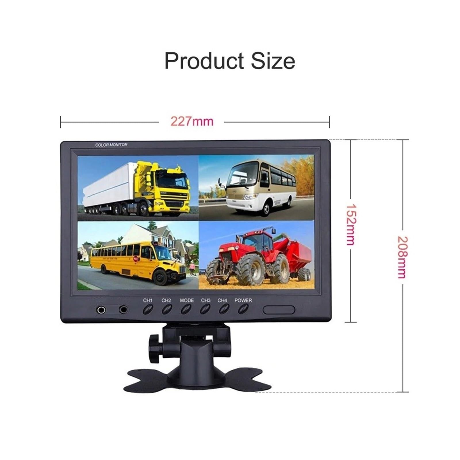 Cámara Visión Trasera 9 Pulgadas para Coche Monitor Cuatro Divisiones, Pantalla Dividida, Visión Nocturna, Grabadora 4 Canales, Cámara Visión Cámara Trasera