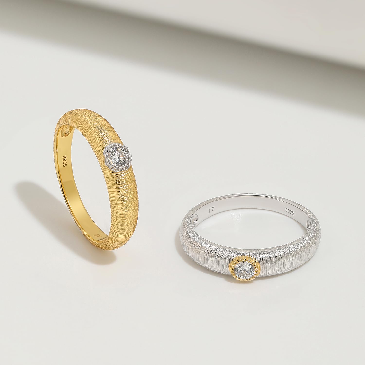 Meissa Anelli in Argento per Donne, Anelli Spessi Placcati Oro con Zirconia Cubica, Gioielli Impilabili Delicati, Confezionati in Scatola Regalo
